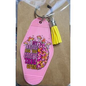 Too Many Tabs Open Pink & Yellow Tassel Vintage Hotel Motel Keychain Key Chain